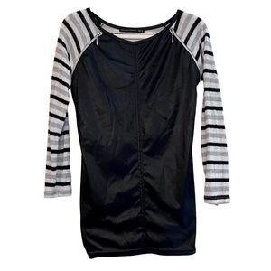 Zara Women Faux Leather Top Striped Sleeves/Back Size Medium